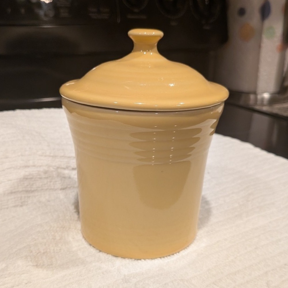 Fiesta Yellow Ceramic Jar w/ Lid Solid Round Art Deco 5.5 in Retired Sunflower